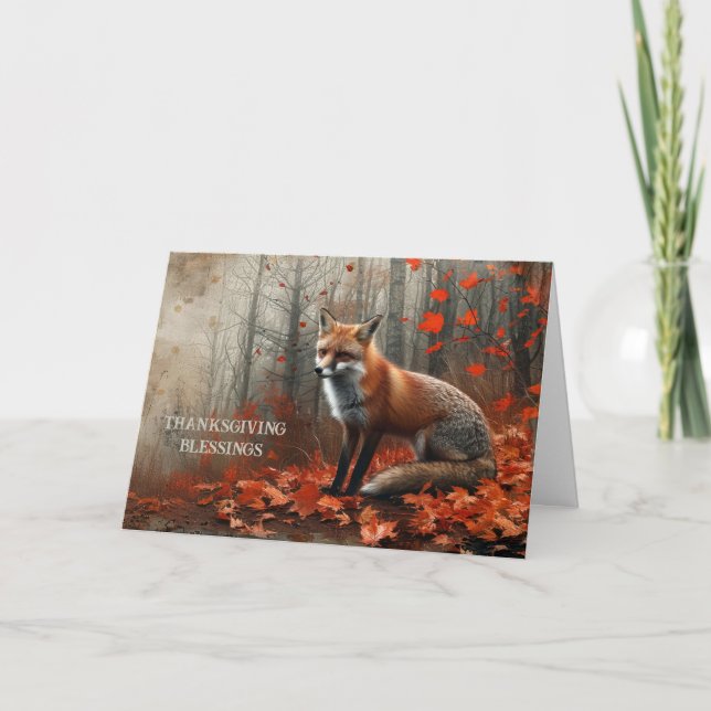 Thanksgiving Vintage Red Fox Autumn Holiday Card (Front)