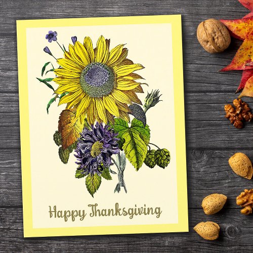 Thanksgiving Vintage Sunflower Floral Postcard