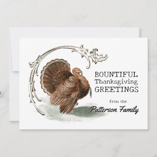 Thanksgiving Vintage Turkey Bountiful Greetings  Holiday Card
