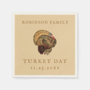 Thanksgiving Vintage Turkey Custom Family Name Napkins