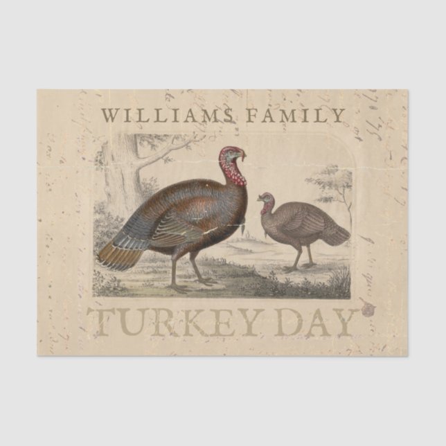 Thanksgiving Vintage Turkey Day Decoupage Tissue Paper (Front)