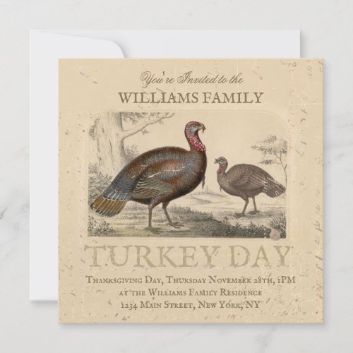 Thanksgiving Vintage Turkey Day Dinner Invitation