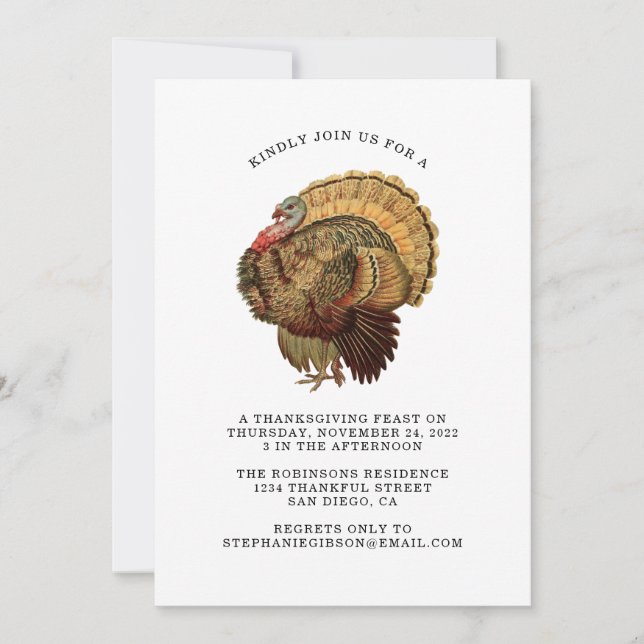 Thanksgiving Vintage Turkey Day Dinner  Invitation (Front)