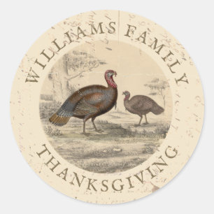 Thanksgiving Vintage Turkey Day Family Name Classic Round Sticker