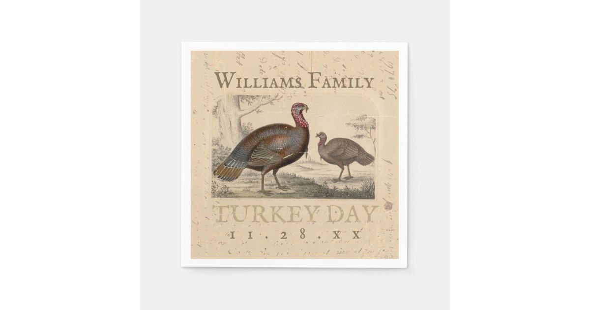 Thanksgiving Vintage Turkey Day Family Name Napkin Zazzle Com