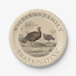 Thanksgiving Vintage Turkey Day Family Name Paper Plates