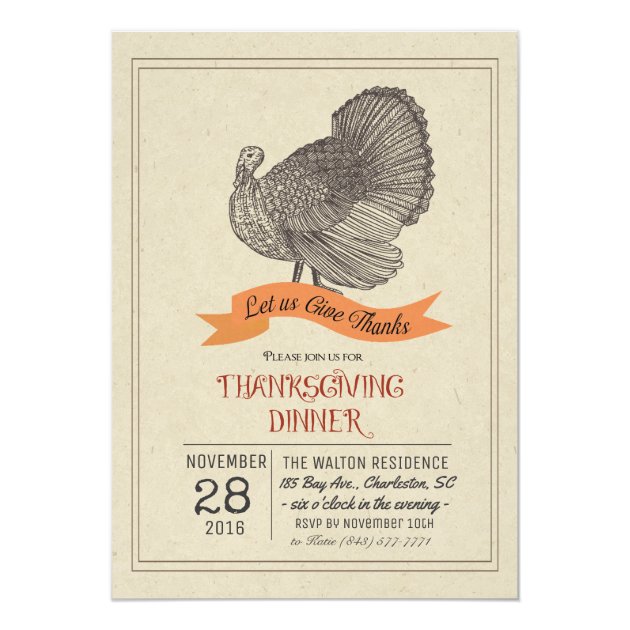 Thanksgiving Vintage Turkey Invitation