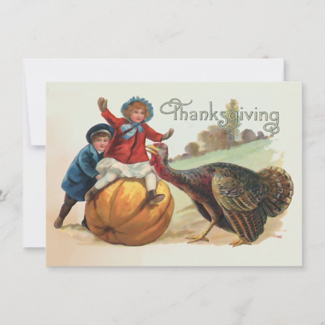 Thanksgiving Vintage Turkey Pumpkin Card (Front)