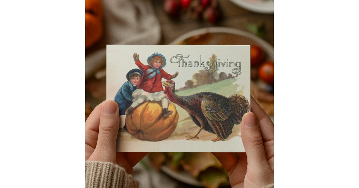 Thanksgiving Vintage Turkey Pumpkin Card | Zazzle