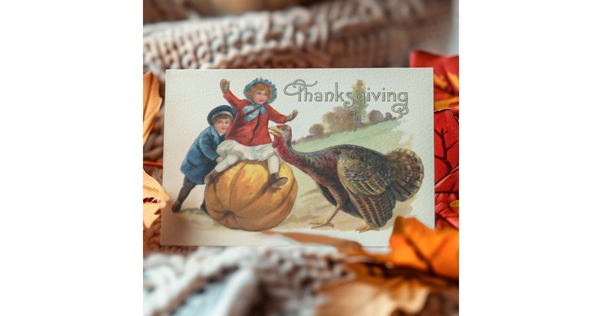 Thanksgiving Vintage turkey Pumpkin Kids Postcard | Zazzle