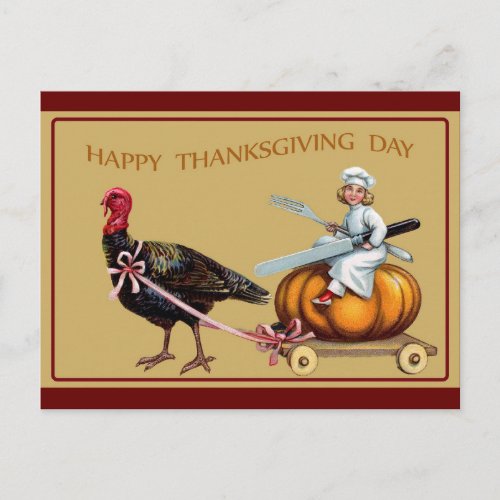 Thanksgiving Vintage Turkey Pumpkin Postcard