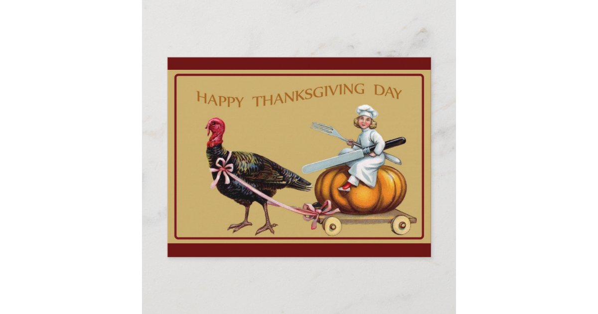 Thanksgiving Vintage Turkey Pumpkin Postcard | Zazzle