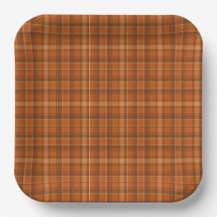 Thanksgiving Warm Plaid Rich Orange Brown Beige Paper Plates
