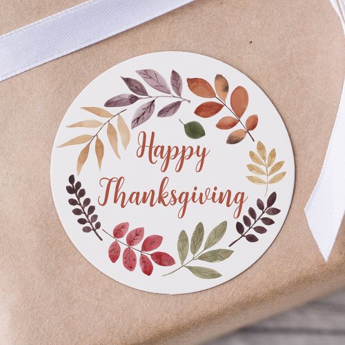 Thanksgiving Watercolor Autumn Leaves Classic Round Sticker Thanksgiving Watercolor Autumn Leaves Classic Round Sticker