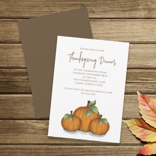 Thanksgiving Watercolor Elegant Pumpkins Classic  Invitation