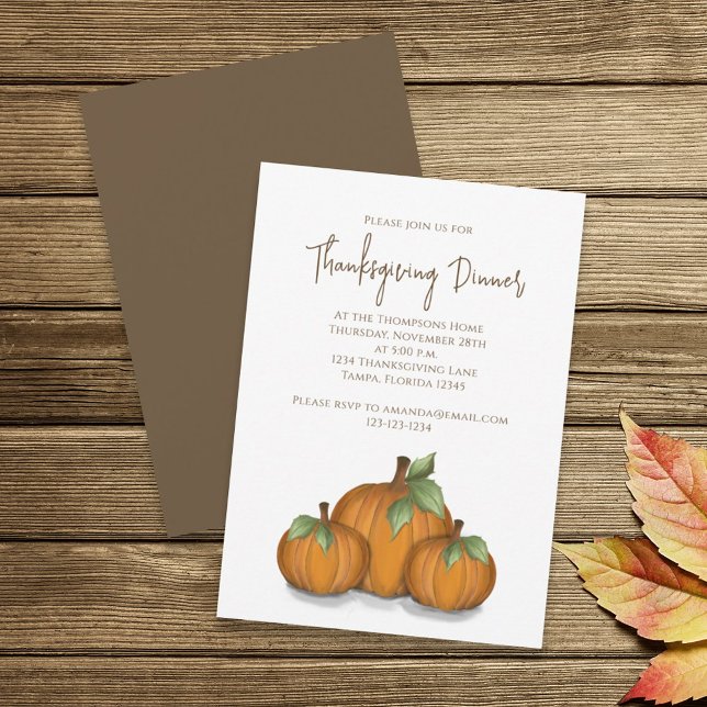 Thanksgiving Watercolor Elegant Pumpkins Classic  Invitation (Creator Uploaded)