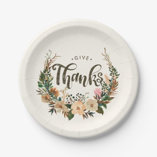 Thanksgiving Watercolor Fall Floral Boho Wreath Paper Plates