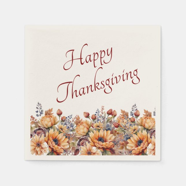 Thanksgiving-Watercolor Fall Flowers- Napkins (Front)