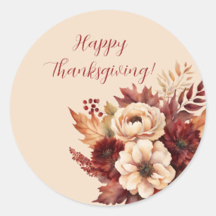 Thanksgiving-Watercolor Fall Flowers-Sticker Classic Round Sticker