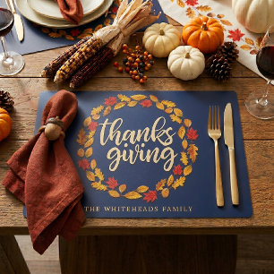 Thanksgiving Watercolor Fall Leaf Wreath Placemat