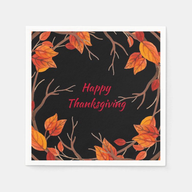 Thanksgiving Watercolor Fall Leaves Napkins (Front)