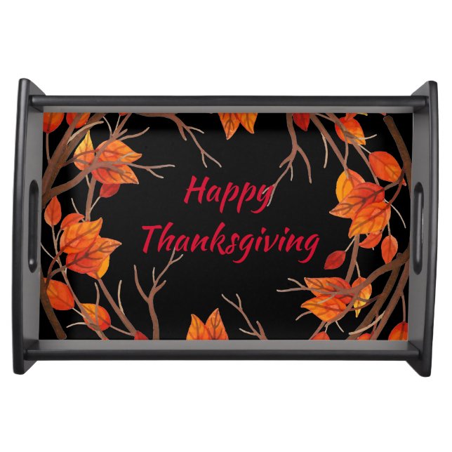 Thanksgiving Watercolor Fall Leaves Serving Tray (Front)
