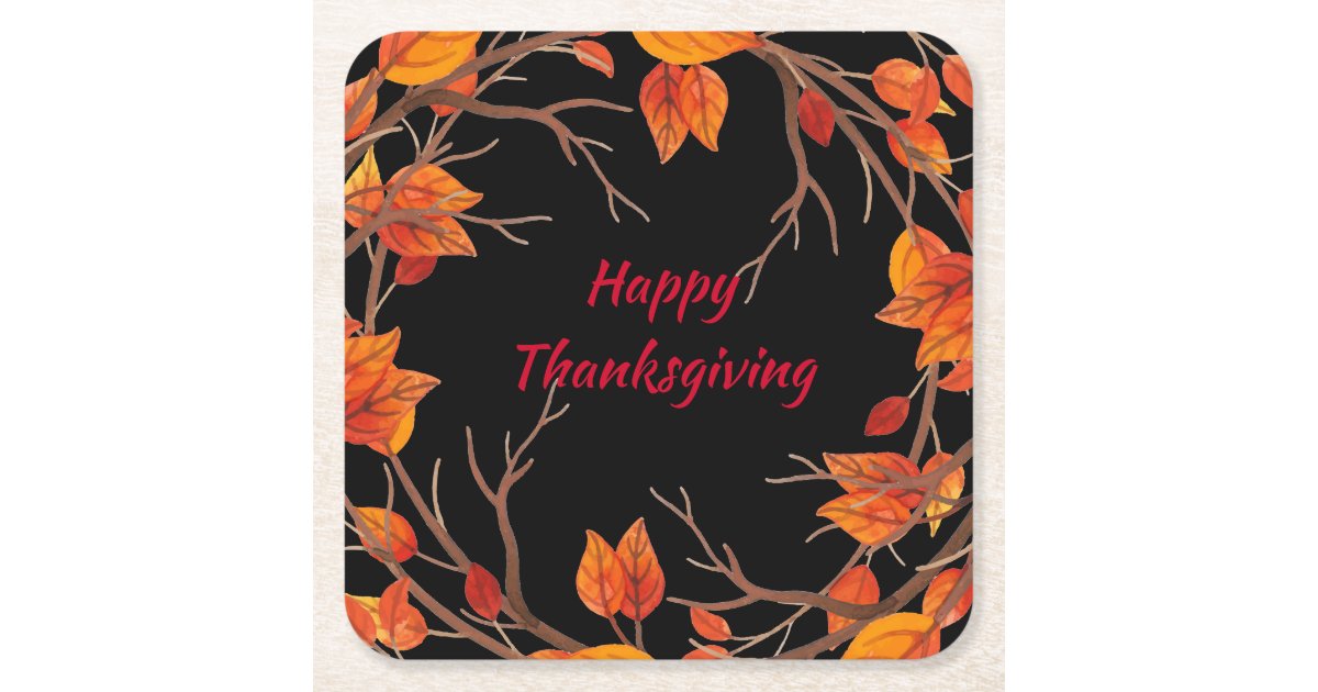 Thanksgiving Watercolor Fall Leaves Square Paper Coaster | Zazzle