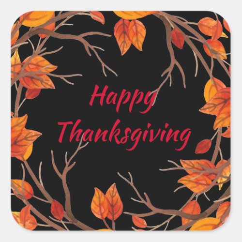 Thanksgiving Watercolor Fall Leaves Square Sticker
