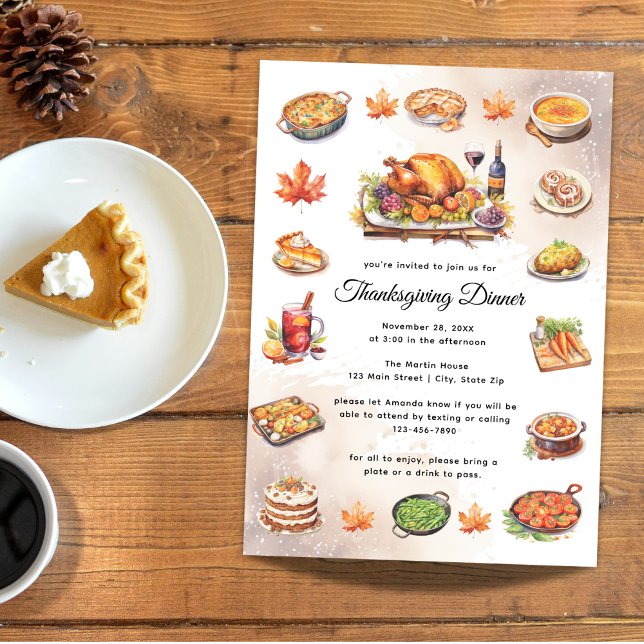 Thanksgiving Watercolor Feast Simple Dinner Invitation (Creator Uploaded)
