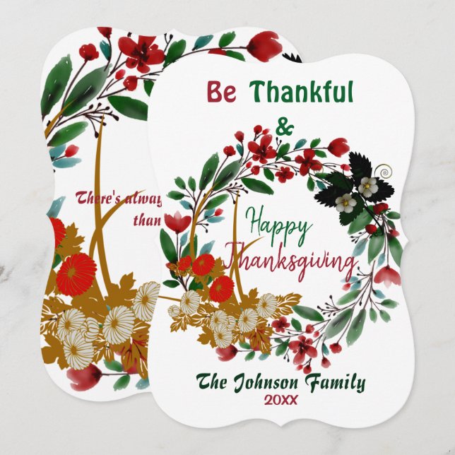  Thanksgiving Watercolor Floral Fall Green Wreath (Front/Back)