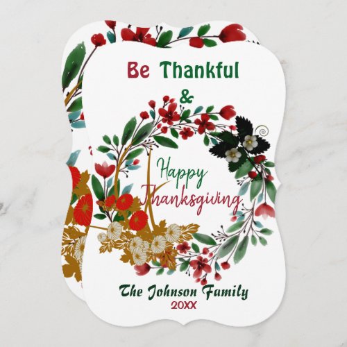  Thanksgiving Watercolor Floral Fall Green Wreath