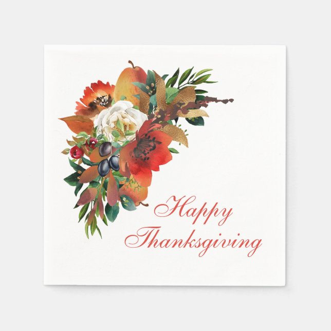 Thanksgiving Watercolor Flower Bouquet Napkins (Front)