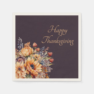 Thanksgiving-Watercolor Flowers-Purple- Napkins