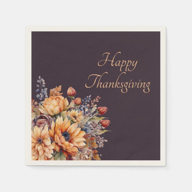 Thanksgiving-Watercolor Flowers-Purple- Napkins (Front)