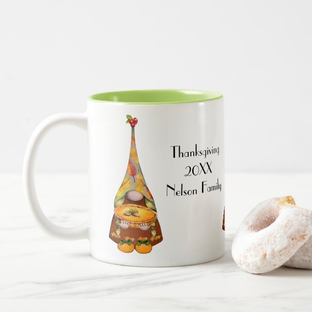 Thanksgiving watercolor gnome Two-Tone coffee mug (With Donut)