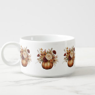Thanksgiving-Watercolor Pumpkin and Flowers- Bowl