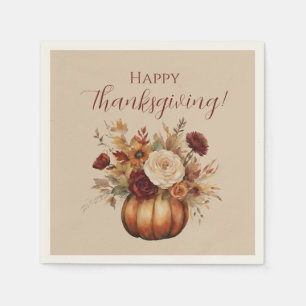 Thanksgiving-Watercolor Pumpkin and Flowers- Napkins