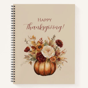 Thanksgiving-Watercolor Pumpkin and Flowers- Notebook