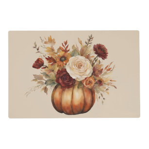 Thanksgiving-Watercolor Pumpkin and Flowers- Placemat