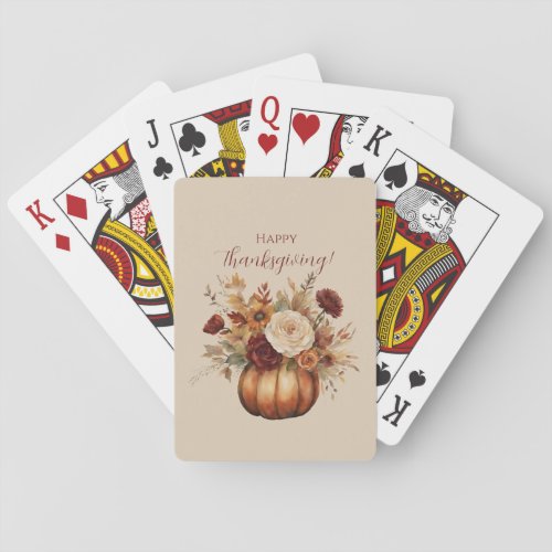 Thanksgiving_Watercolor Pumpkin and Flowers_ Poker Cards