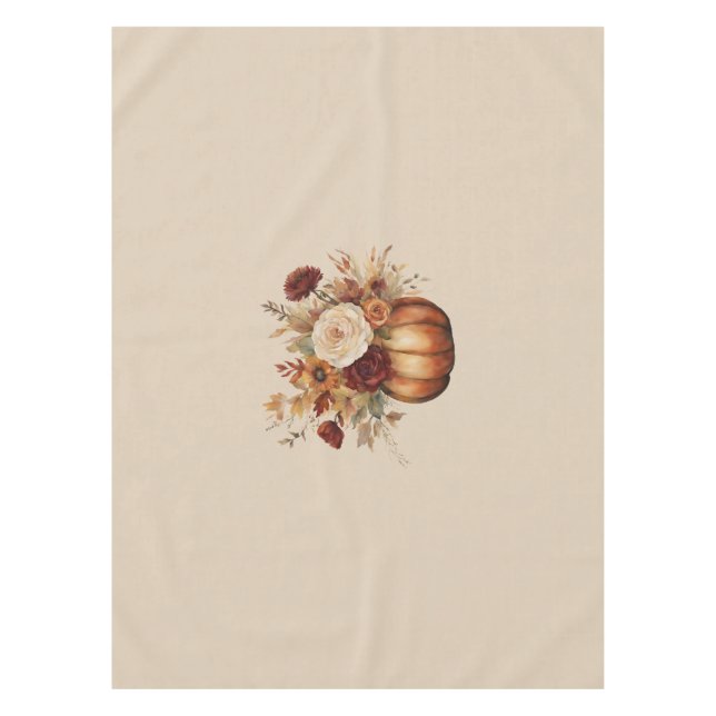 Thanksgiving-Watercolor Pumpkin and Flowers- Tablecloth (Front)