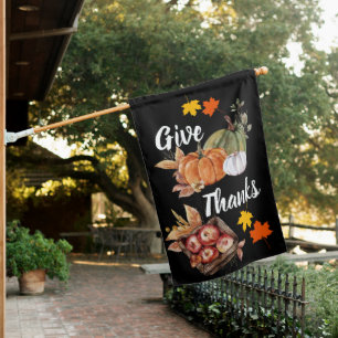 Thanksgiving Watercolor Pumpkin Autumn Fall House Flag