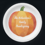 Thanksgiving Watercolor Pumpkin Custom Paper Plates<br><div class="desc">Make your Thanksgiving fun with these custom watercolor pumpkin paper plates.  Great for Thanksgiving,  office parties,  or class parties.</div>