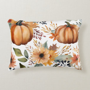 Thanksgiving Watercolor Pumpkin Floral Pattern Accent Pillow