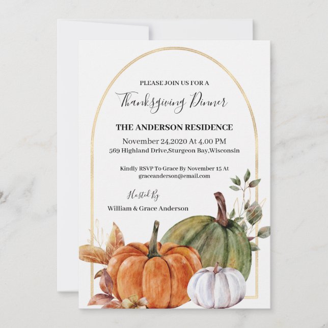Thanksgiving Watercolor Pumpkin Invitation (Front)