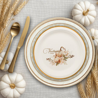 Thanksgiving Watercolor Pumpkin Paper Plates