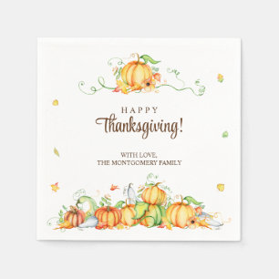 Thanksgiving Watercolor Pumpkin Vines Party Napkins