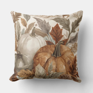 Thanksgiving,Watercolor Pumpkins and Leafs Pattern Throw Pillow