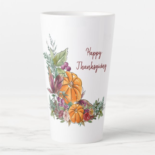 Thanksgiving Watercolor Pumpkins Autumn  Latte Mug (Front)