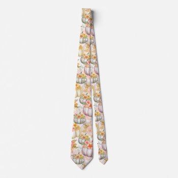 Thanksgiving Watercolor Pumpkins Floral  Neck Tie by 17Minutes at Zazzle